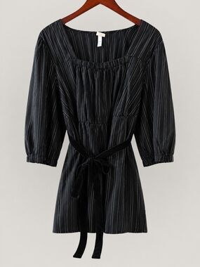 🖤 Black Pinstripe Belted Blouse / Tunic